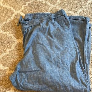 J crew linen denim cuffed drawstring pants